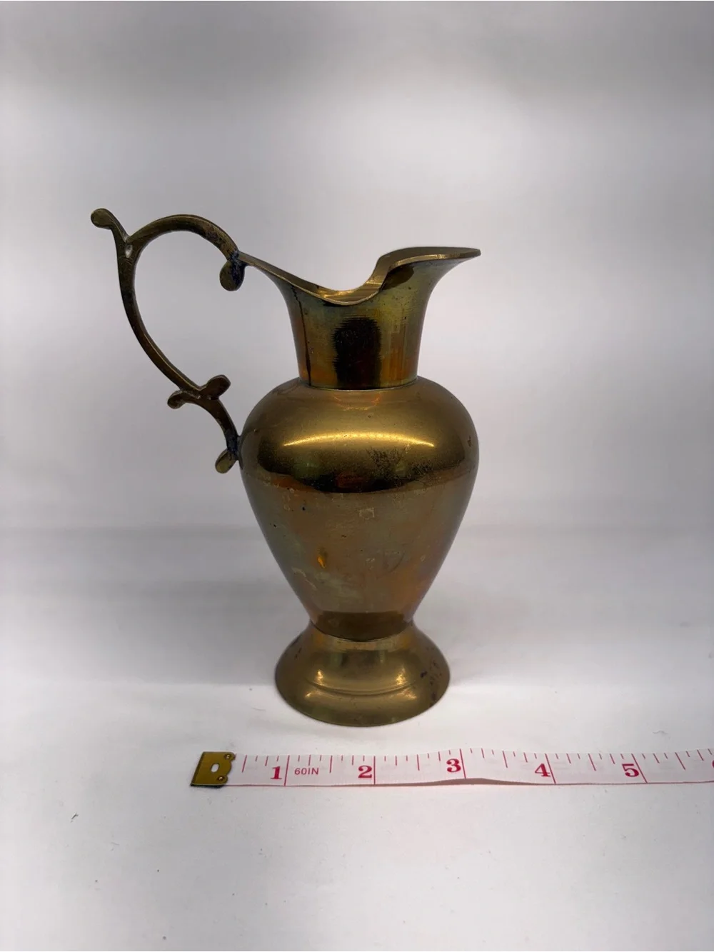 Vintage Solid Brass Miniature Ewer Pitcher Vase with Ornate Handle